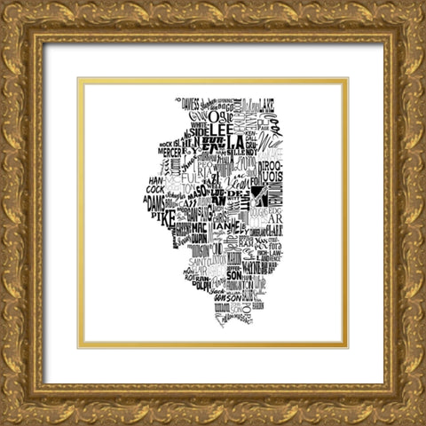 Illinois Gold Ornate Wood Framed Art Print with Double Matting by Grey, Jace