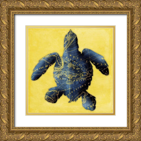 Map Turtle Y Indigo Gold Ornate Wood Framed Art Print with Double Matting by Grey, Jace