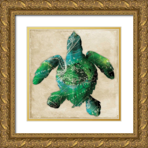 Map turtle Gold Ornate Wood Framed Art Print with Double Matting by Grey, Jace
