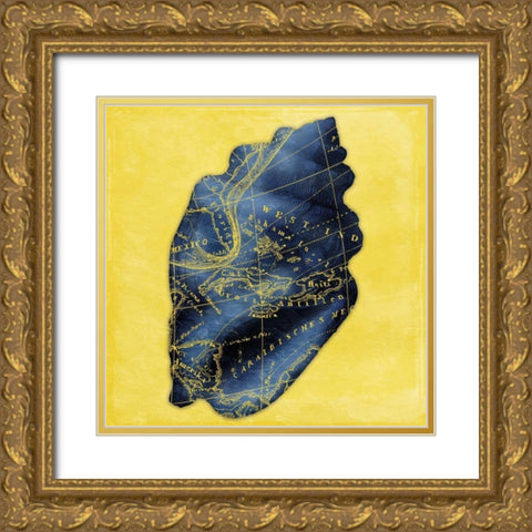 Map Shell Y Indigo Gold Ornate Wood Framed Art Print with Double Matting by Grey, Jace