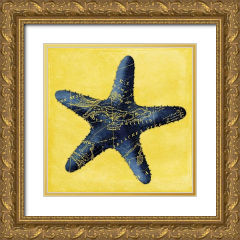 Map Starfish Y Indigo Gold Ornate Wood Framed Art Print with Double Matting by Grey, Jace