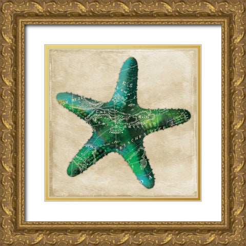 Map Starfish Gold Ornate Wood Framed Art Print with Double Matting by Grey, Jace