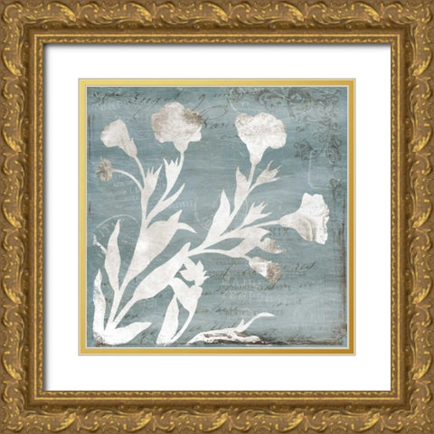 Floral Blues Gold Ornate Wood Framed Art Print with Double Matting by Grey, Jace