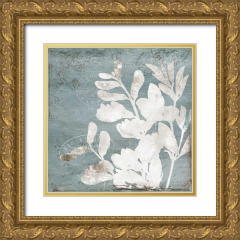 Floral Blues mate Gold Ornate Wood Framed Art Print with Double Matting by Grey, Jace
