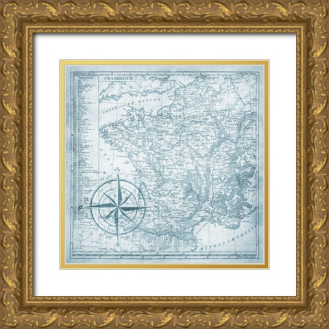 Full sea Bue map Gold Ornate Wood Framed Art Print with Double Matting by Grey, Jace