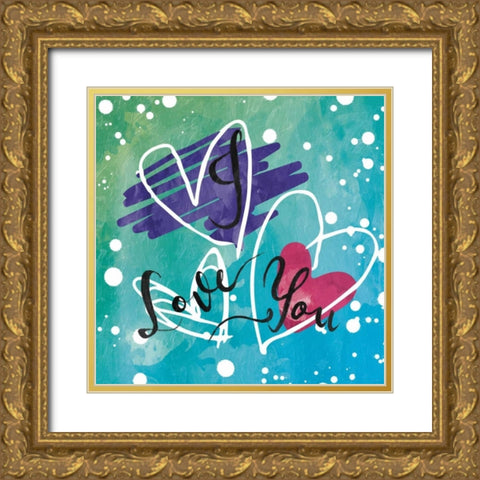 I Love You Gold Ornate Wood Framed Art Print with Double Matting by Grey, Jace