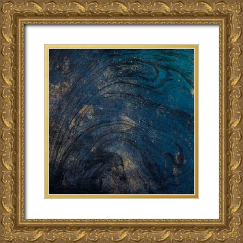 Golden Blue Marble Gold Ornate Wood Framed Art Print with Double Matting by Grey, Jace