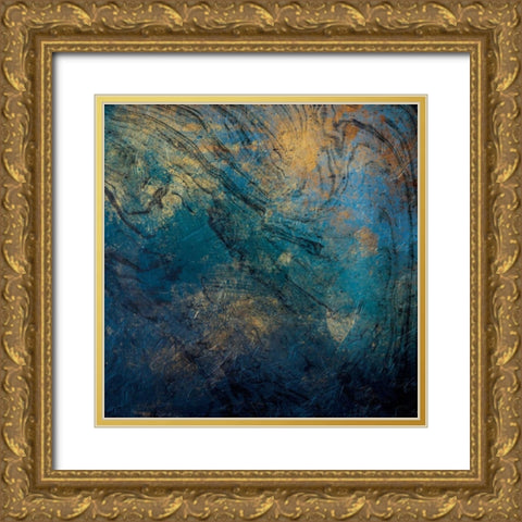 Golden Blue Marble Mate Gold Ornate Wood Framed Art Print with Double Matting by Grey, Jace