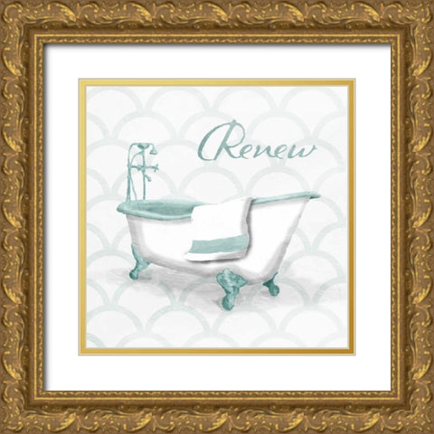 Dull Teal Renew Gold Ornate Wood Framed Art Print with Double Matting by Grey, Jace