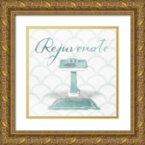Dull Teal Rejuvenate Gold Ornate Wood Framed Art Print with Double Matting by Grey, Jace