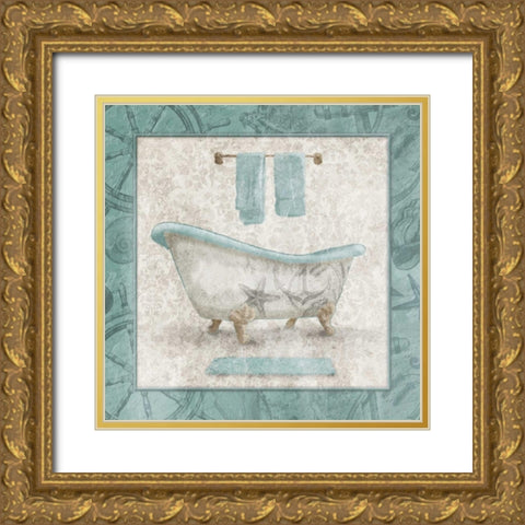 Serene Coastal Bath Gold Ornate Wood Framed Art Print with Double Matting by Grey, Jace