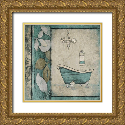 Teal Floral Bath Mate Gold Ornate Wood Framed Art Print with Double Matting by Grey, Jace
