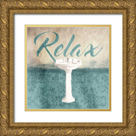 Relax Sink Teal Gold Ornate Wood Framed Art Print with Double Matting by Grey, Jace