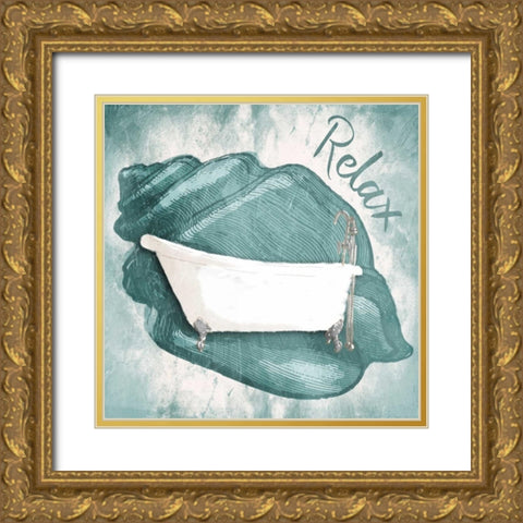 Relax Shell Bath Gold Ornate Wood Framed Art Print with Double Matting by Grey, Jace