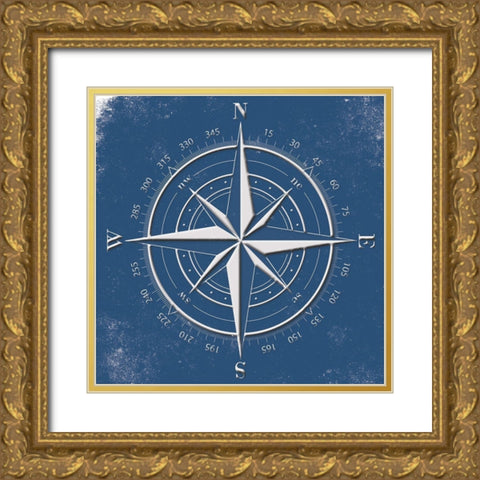 Coastal Pop Compass Gold Ornate Wood Framed Art Print with Double Matting by Grey, Jace