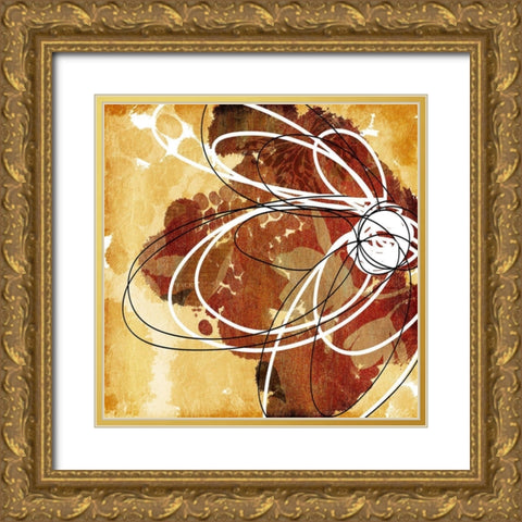 Flower Scribble Gold Ornate Wood Framed Art Print with Double Matting by Grey, Jace
