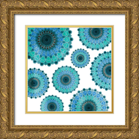 Peacock Circles Gold Ornate Wood Framed Art Print with Double Matting by Grey, Jace