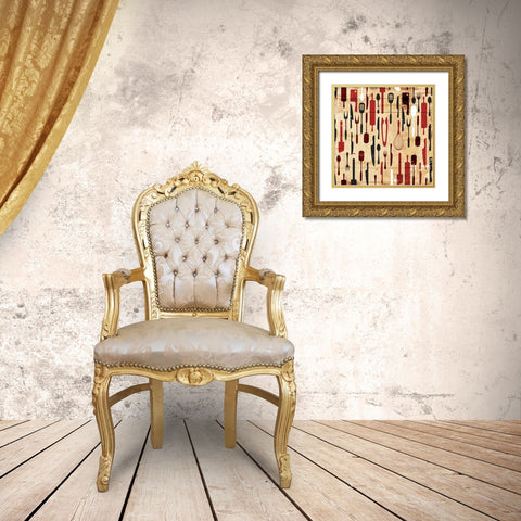 Utensils On The Wall Gold Ornate Wood Framed Art Print with Double Matting by Grey, Jace