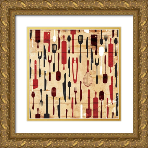 Utensils On The Wall Gold Ornate Wood Framed Art Print with Double Matting by Grey, Jace