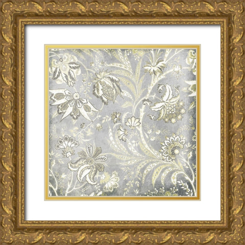 Grey Flower Pattern Gold Ornate Wood Framed Art Print with Double Matting by Grey, Jace