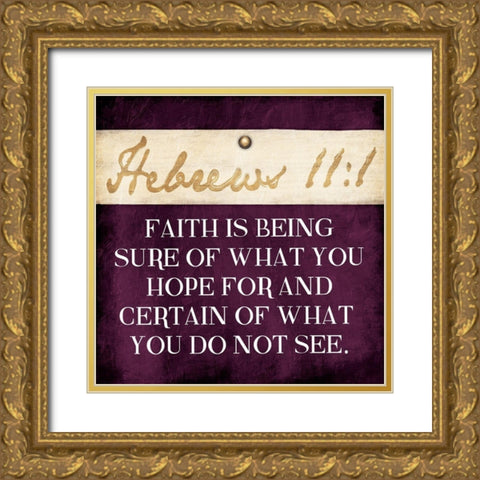 Faith Is Being Purple Gold Ornate Wood Framed Art Print with Double Matting by Grey, Jace