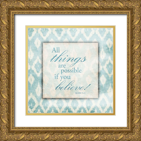 Believe Light Blue Gold Ornate Wood Framed Art Print with Double Matting by Grey, Jace