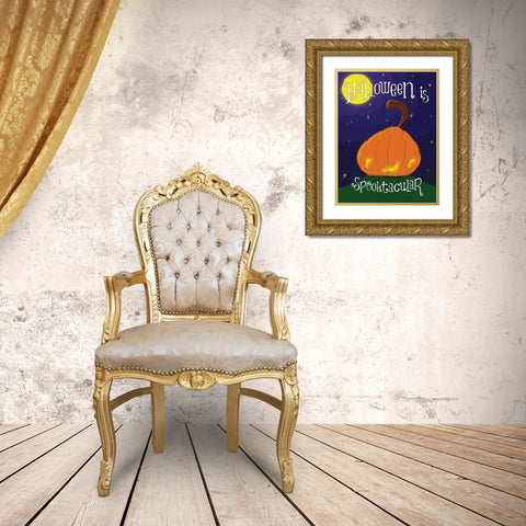 Spooktacular Pumpkin Gold Ornate Wood Framed Art Print with Double Matting by Grey, Jace