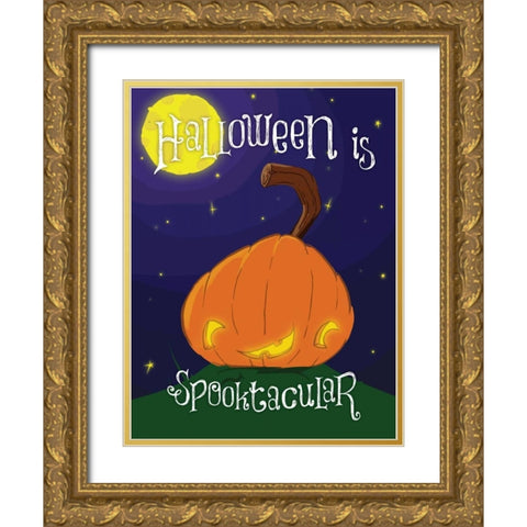 Spooktacular Pumpkin Gold Ornate Wood Framed Art Print with Double Matting by Grey, Jace