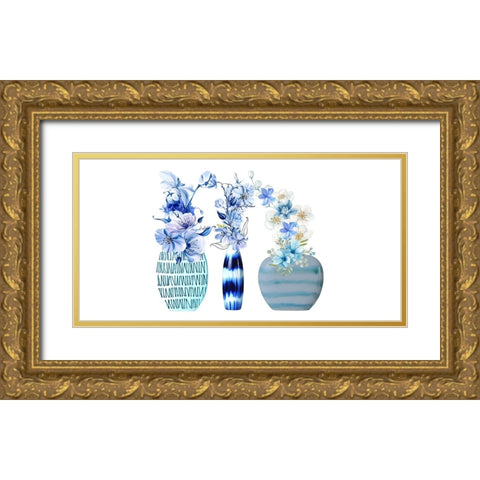 Floral Trio In Vases 2 Gold Ornate Wood Framed Art Print with Double Matting by Keith, Jesse