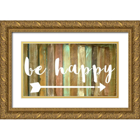 Be Happy Gold Ornate Wood Framed Art Print with Double Matting by Matic,Jelena