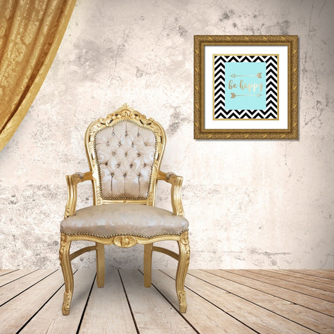 Happy Gold Ornate Wood Framed Art Print with Double Matting by Matic, Jelena