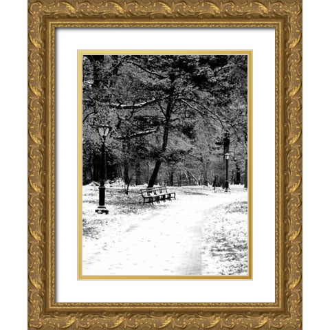 Central Park Snowy Scene 2 Gold Ornate Wood Framed Art Print with Double Matting by Grey, Jace