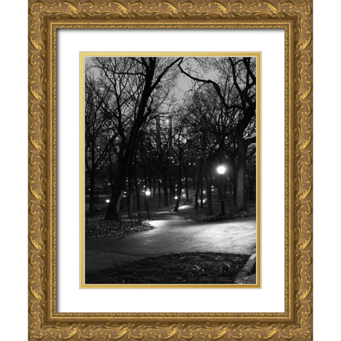 Central Park Night Stroll Gold Ornate Wood Framed Art Print with Double Matting by Pica, Jeff