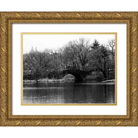 Central Park Bridge 2 Gold Ornate Wood Framed Art Print with Double Matting by Pica, Jeff