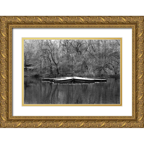 Central Park Rowboats Together Gold Ornate Wood Framed Art Print with Double Matting by Grey, Jace