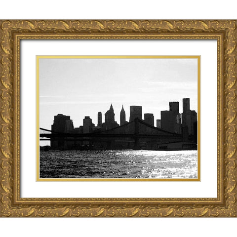NYC Silhoutte Gold Ornate Wood Framed Art Print with Double Matting by Pica, Jeff