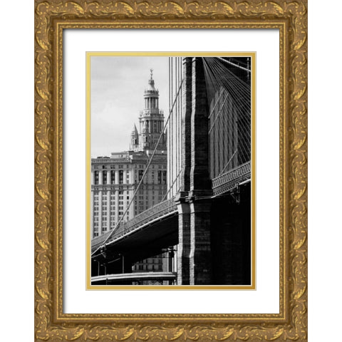Brooklyn Bridge and Civic Center Gold Ornate Wood Framed Art Print with Double Matting by Pica, Jeff