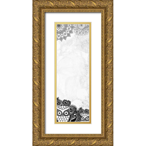 Owls and Paisleys Gold Ornate Wood Framed Art Print with Double Matting by Allen, Kimberly