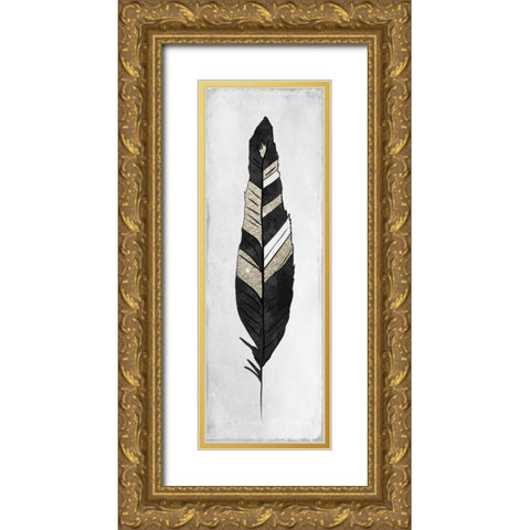 White Feathered 3 Gold Ornate Wood Framed Art Print with Double Matting by Allen, Kimberly