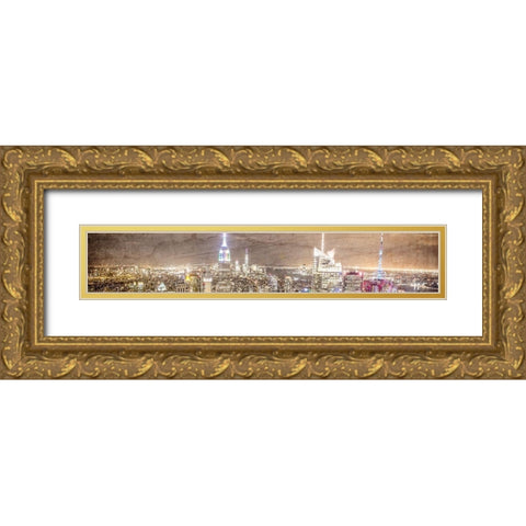 NYC Lights Gold Ornate Wood Framed Art Print with Double Matting by Kimberly, Allen