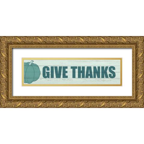 Give Thanks Pumpkin Gold Ornate Wood Framed Art Print with Double Matting by Kimberly, Allen