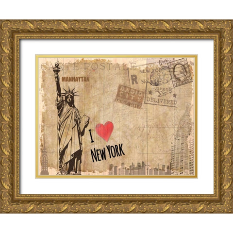 Post Card New York Gold Ornate Wood Framed Art Print with Double Matting by Allen, Kimberly