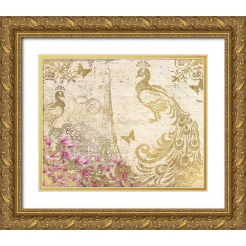 Peacock in Gold Gold Ornate Wood Framed Art Print with Double Matting by Allen, Kimberly