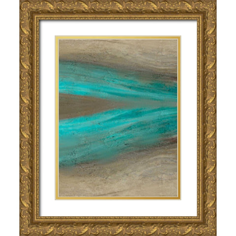 Turquoise Stream 2 Gold Ornate Wood Framed Art Print with Double Matting by Allen, Kimberly