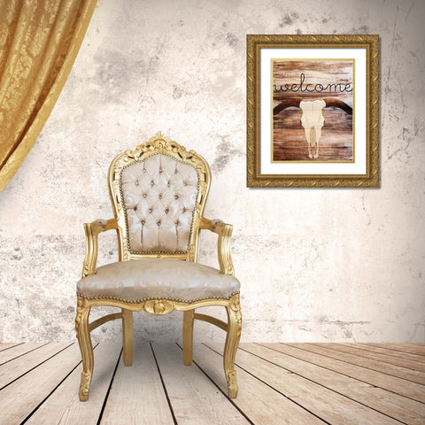 Longhorn Welcome Gold Ornate Wood Framed Art Print with Double Matting by Kimberly, Allen