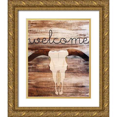 Longhorn Welcome Gold Ornate Wood Framed Art Print with Double Matting by Kimberly, Allen