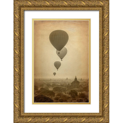 Hot Air Balloon Ride Gold Ornate Wood Framed Art Print with Double Matting by Kimberly, Allen
