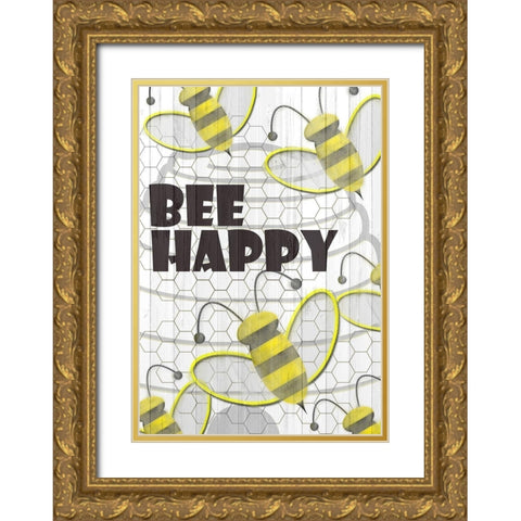 Bee Happy Gold Ornate Wood Framed Art Print with Double Matting by Kimberly, Allen