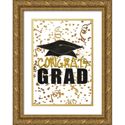 Congrats Grad Gold Ornate Wood Framed Art Print with Double Matting by Kimberly, Allen
