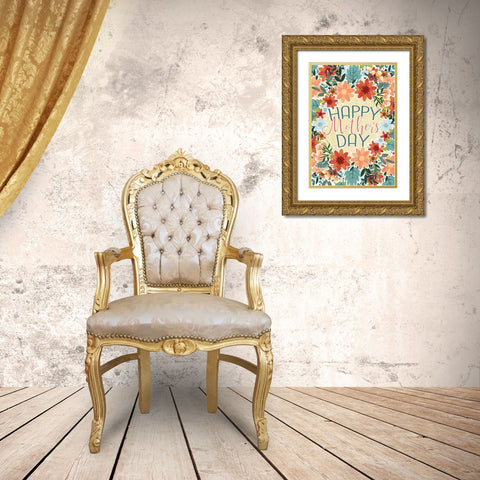 Happy Mothers Day Floral Gold Ornate Wood Framed Art Print with Double Matting by Kimberly, Allen